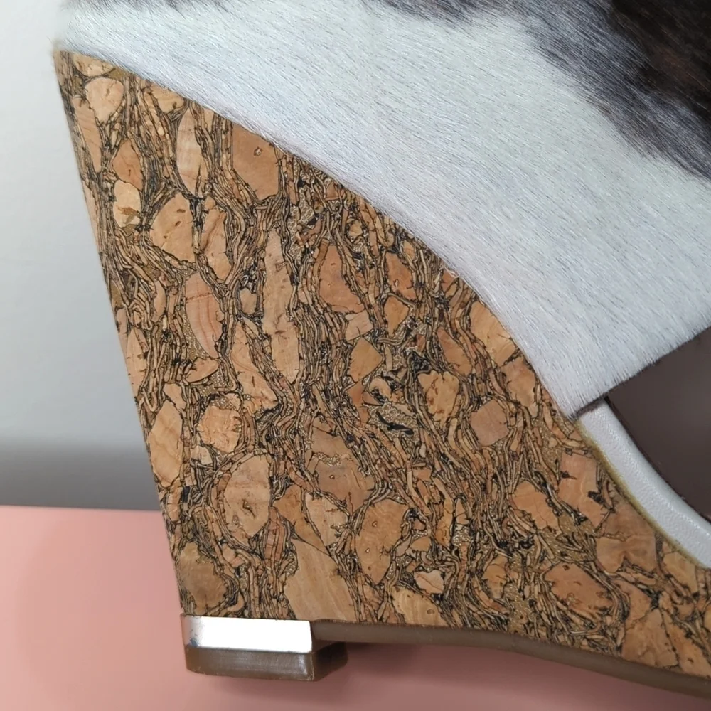 All Saints Leather Calf Hair Hepworth Sandals Platform Cork Wedge 40/10